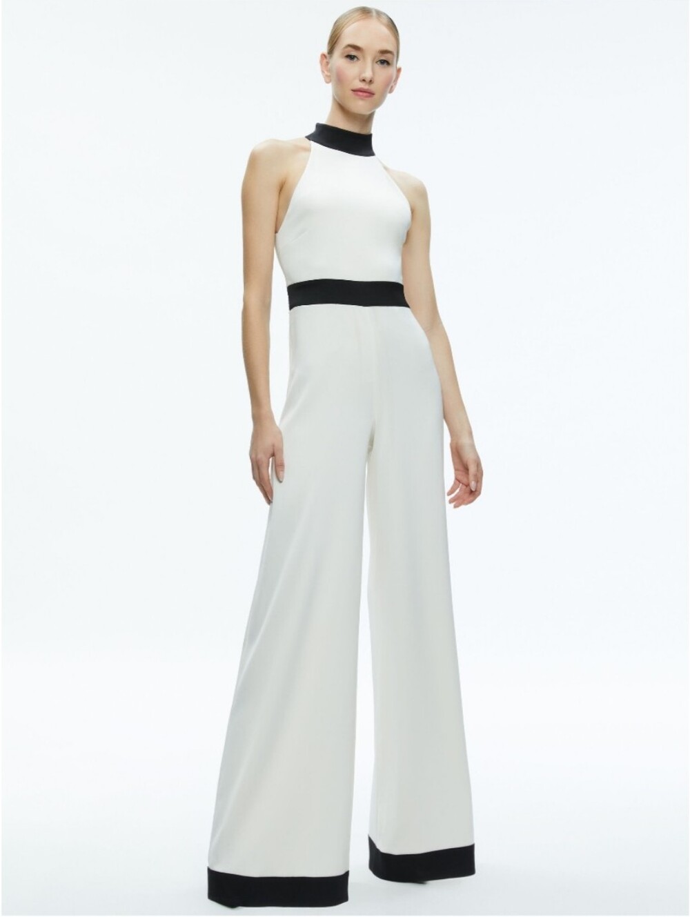 ALICE + OLIVIA CATALINE HIGH NECK WIDE LEG JUMPSUIT, SIZE 8